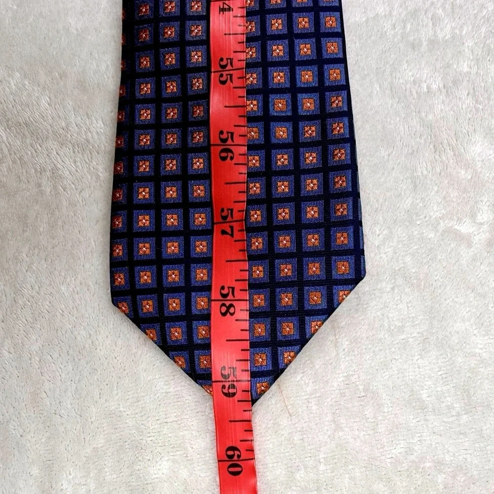 Tommy Hilfiger Blue Orange Geometric 100%‎ Silk Necktie
